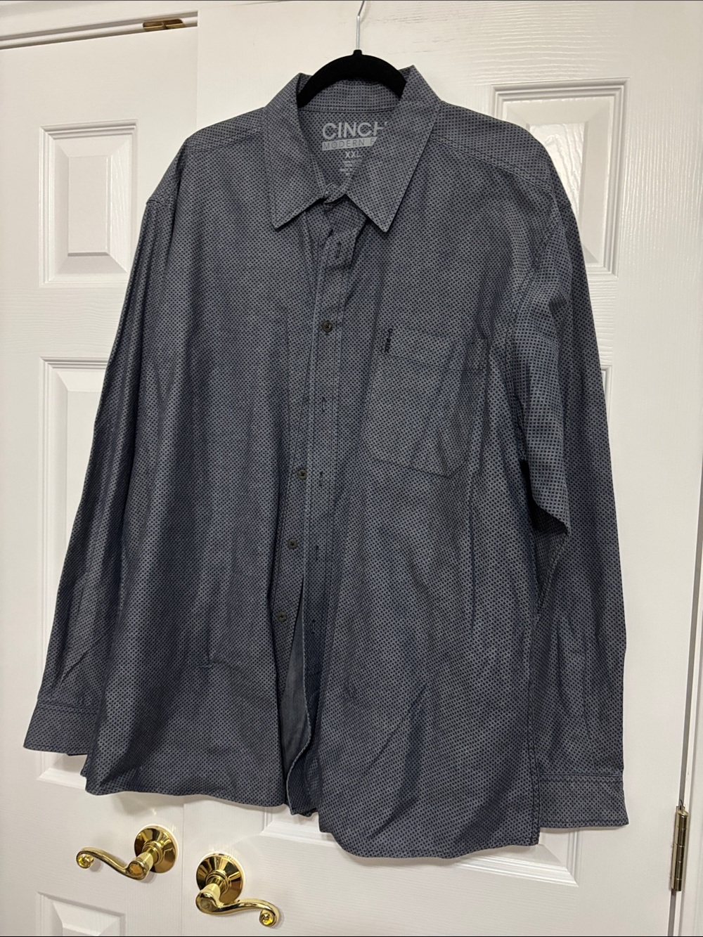 Cinch Men's Long-Sleeve Button Shirt in Charcoal Micro-Pattern